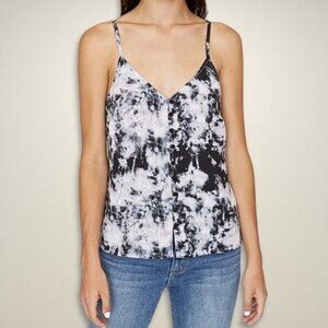 Sanctuary Tank Top Adjustable Spaghetti Straps Button Front Tie Dye Black/Pink W